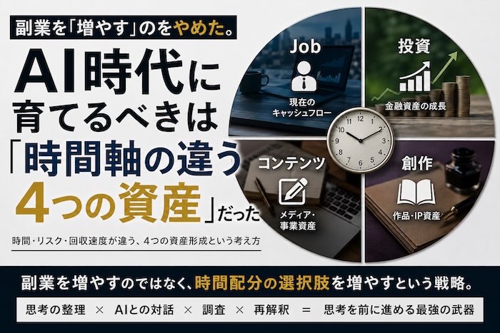 AI時代に必要な4つの異なる時間軸の資産を示すイメージ